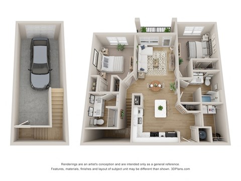 Floor plan for 2 beds, 2 baths, 1216 sqft